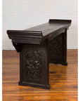 Antique Chinese Ming Style Altar Table with Carved Apron and Black Patina-8. Asian & Chinese Furniture, Art, Antiques, Vintage Home Décor for sale at FEA Home