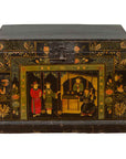 Chinese Antique Black Lacquered Dowry Chest with Polychrome Ceremonial Figures-1. Asian & Chinese Furniture, Art, Antiques, Vintage Home Décor for sale at FEA Home
