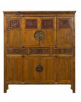 Large Chinese Qing Elm Armoire with Carved Motifs and Red Lacquered Accents-1. Asian & Chinese Furniture, Art, Antiques, Vintage Home Décor for sale at FEA Home