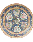 Multicolored porcelain Rose Medallion platter with hand painted court scenes and ornate patterns, close-up view.
