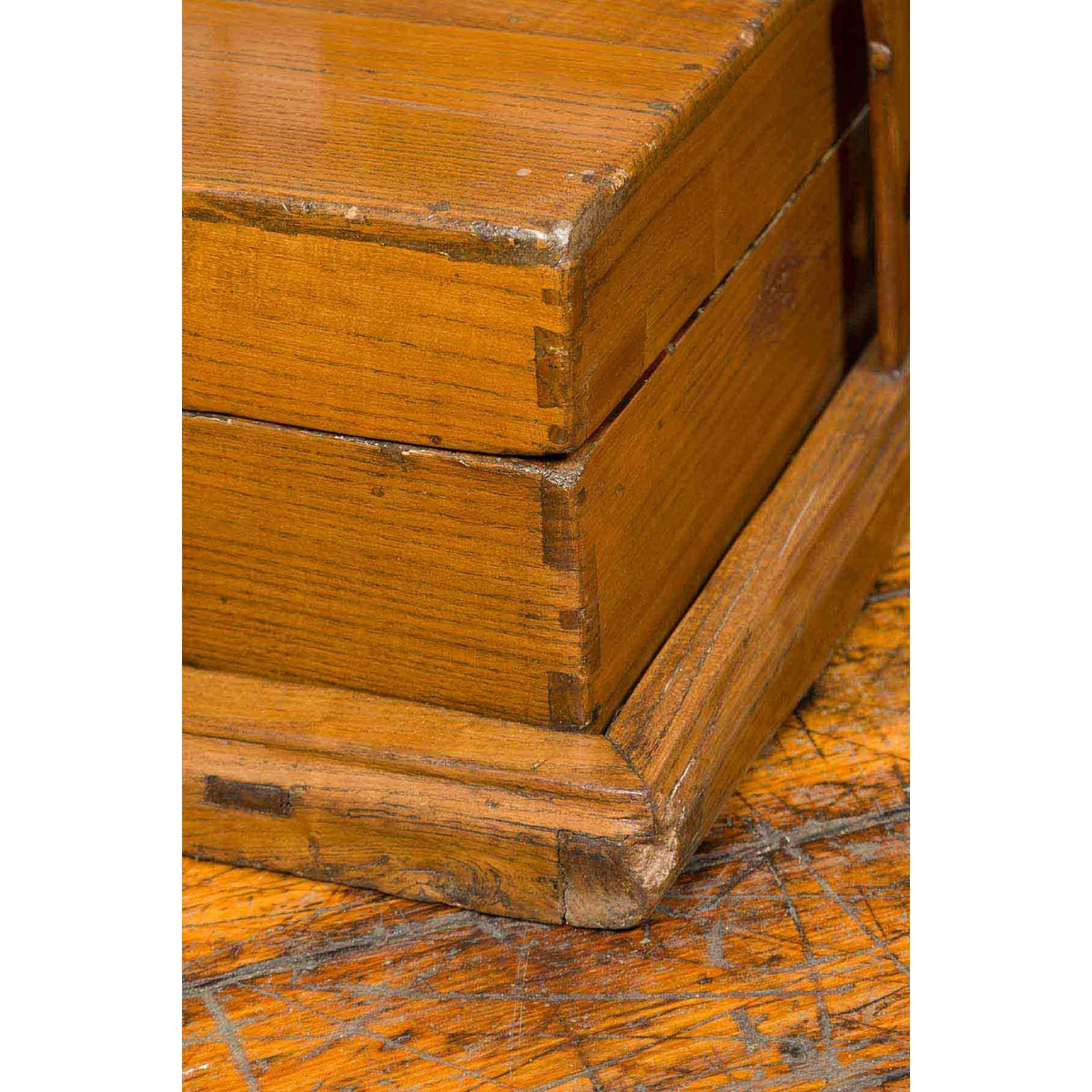 Antique Chinese Wooden Carrying Lunch Box with Pierced Handle-11. Asian & Chinese Furniture, Art, Antiques, Vintage Home Décor for sale at FEA Home