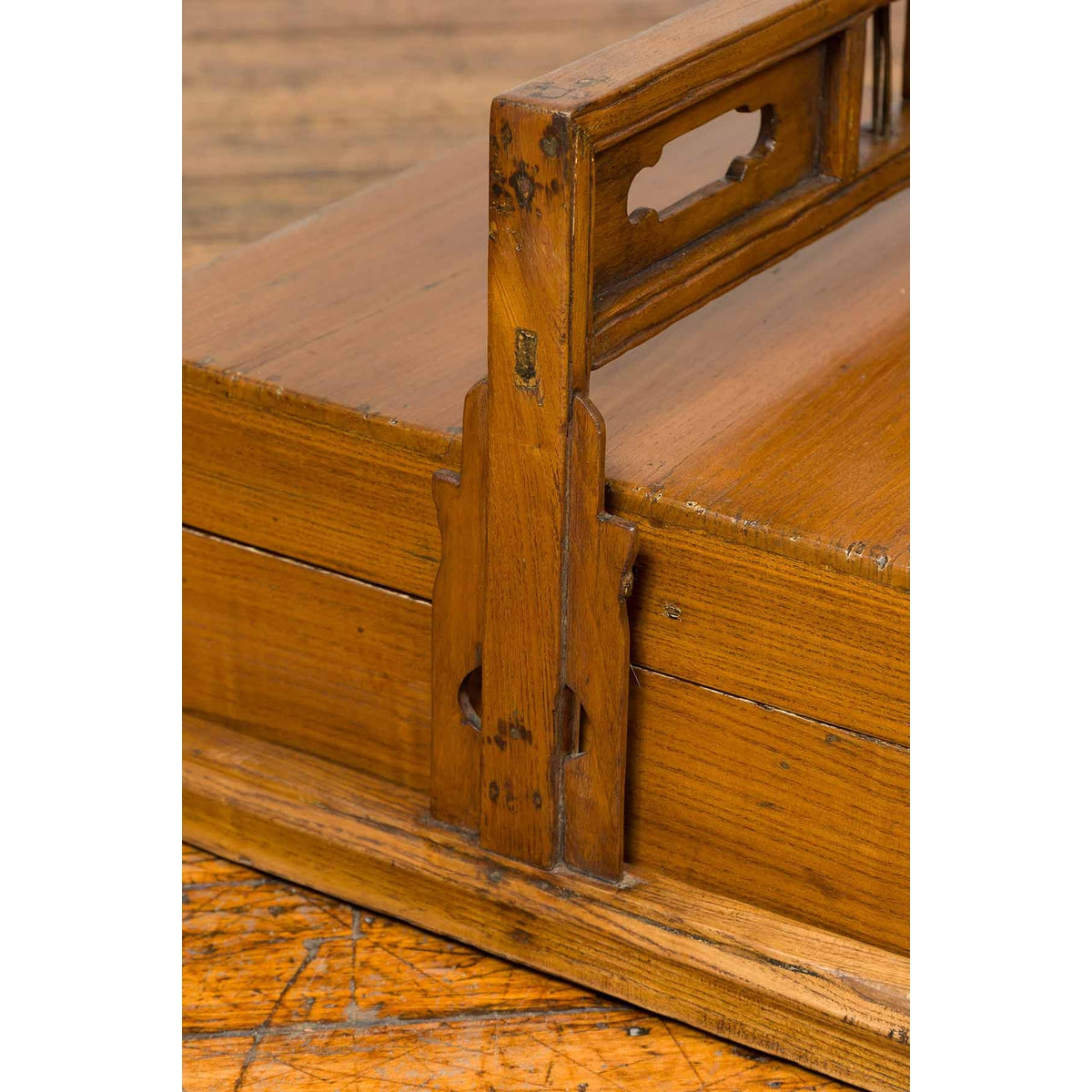 Antique Chinese Wooden Carrying Lunch Box with Pierced Handle-8. Asian & Chinese Furniture, Art, Antiques, Vintage Home Décor for sale at FEA Home