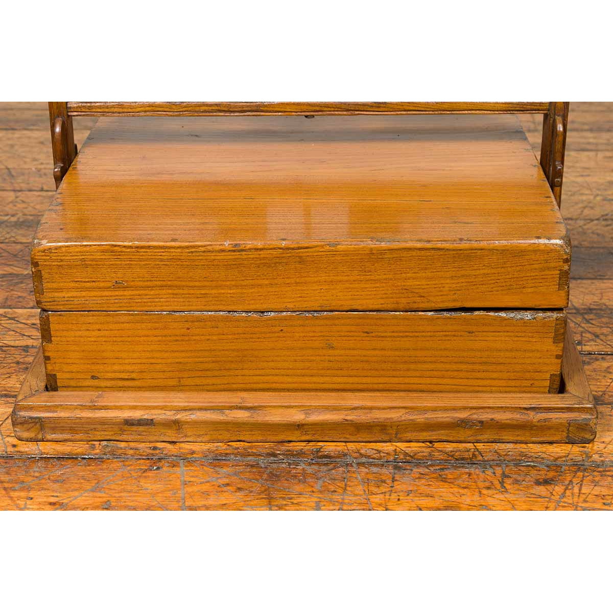 Antique Chinese Wooden Carrying Lunch Box with Pierced Handle-5. Asian & Chinese Furniture, Art, Antiques, Vintage Home Décor for sale at FEA Home