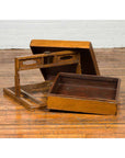Antique Chinese Wooden Carrying Lunch Box with Pierced Handle-6. Asian & Chinese Furniture, Art, Antiques, Vintage Home Décor for sale at FEA Home