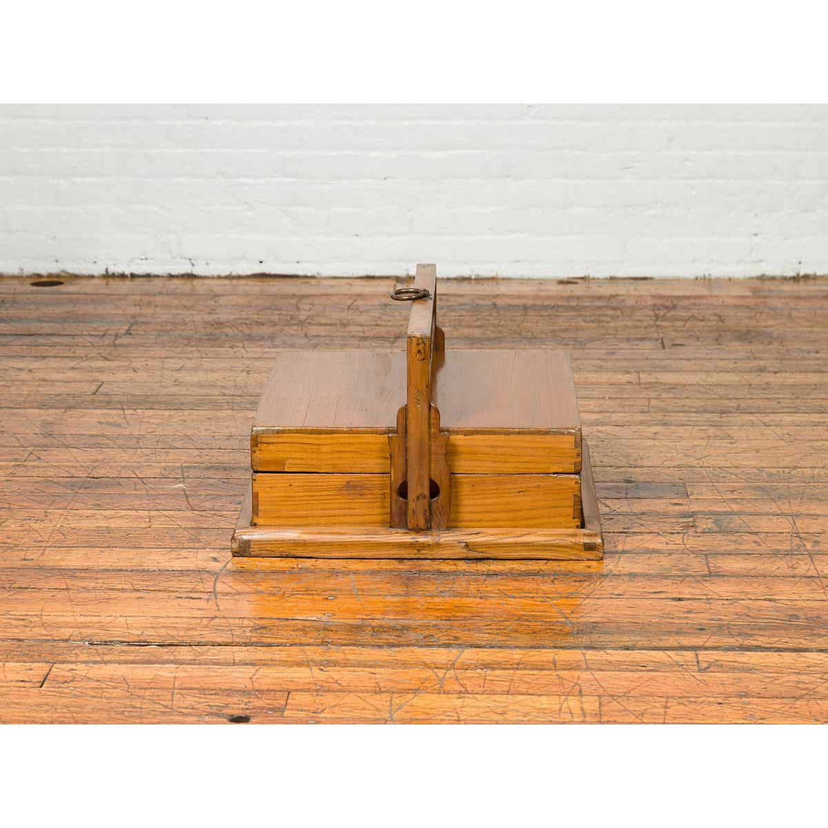 Antique Chinese Wooden Carrying Lunch Box with Pierced Handle-13. Asian & Chinese Furniture, Art, Antiques, Vintage Home Décor for sale at FEA Home