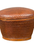 Vintage Chinese Oval Woven Rattan Basket with Lid and Geometric Motifs-1. Asian & Chinese Furniture, Art, Antiques, Vintage Home Décor for sale at FEA Home