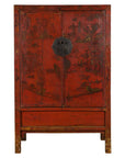 Chinese Qing Dynasty Red Lacquer Cabinet with Hand-Painted Chinoiserie Décor-1. Asian & Chinese Furniture, Art, Antiques, Vintage Home Décor for sale at FEA Home