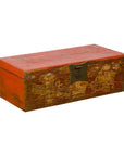 Chinese Vintage Red Lacquered Box with Golden Motifs and Bronze Hardware-1. Asian & Chinese Furniture, Art, Antiques, Vintage Home Décor for sale at FEA Home