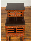 Vintage Lacquered Chinese Tiered Bamboo Lamp Table with Geometric Motifs-10. Asian & Chinese Furniture, Art, Antiques, Vintage Home Décor for sale at FEA Home