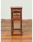 Vintage Lacquered Chinese Tiered Bamboo Lamp Table with Geometric Motifs-7. Asian & Chinese Furniture, Art, Antiques, Vintage Home Décor for sale at FEA Home