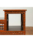 Vintage Lacquered Chinese Tiered Bamboo Lamp Table with Geometric Motifs-11. Asian & Chinese Furniture, Art, Antiques, Vintage Home Décor for sale at FEA Home