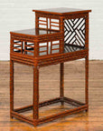 Vintage Lacquered Chinese Tiered Bamboo Lamp Table with Geometric Motifs-2. Asian & Chinese Furniture, Art, Antiques, Vintage Home Décor for sale at FEA Home