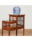 Vintage Lacquered Chinese Tiered Bamboo Lamp Table with Geometric Motifs-4. Asian & Chinese Furniture, Art, Antiques, Vintage Home Décor for sale at FEA Home