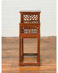 Vintage Lacquered Chinese Tiered Bamboo Lamp Table with Geometric Motifs-5. Asian & Chinese Furniture, Art, Antiques, Vintage Home Décor for sale at FEA Home