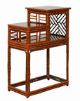 Vintage Lacquered Chinese Tiered Bamboo Lamp Table with Geometric Motifs-1. Asian & Chinese Furniture, Art, Antiques, Vintage Home Décor for sale at FEA Home