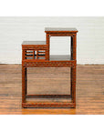 Vintage Lacquered Chinese Tiered Bamboo Lamp Table with Geometric Motifs-8. Asian & Chinese Furniture, Art, Antiques, Vintage Home Décor for sale at FEA Home