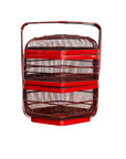 Vintage Chinese Red Lacquered Bird Cage with Handle and Hexagonal Base-1. Asian & Chinese Furniture, Art, Antiques, Vintage Home Décor for sale at FEA Home