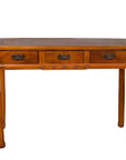 Vintage Chinese Elm Desk with Three Drawers, Iron Hardware and Swirling Motifs-1. Asian & Chinese Furniture, Art, Antiques, Vintage Home Décor for sale at FEA Home