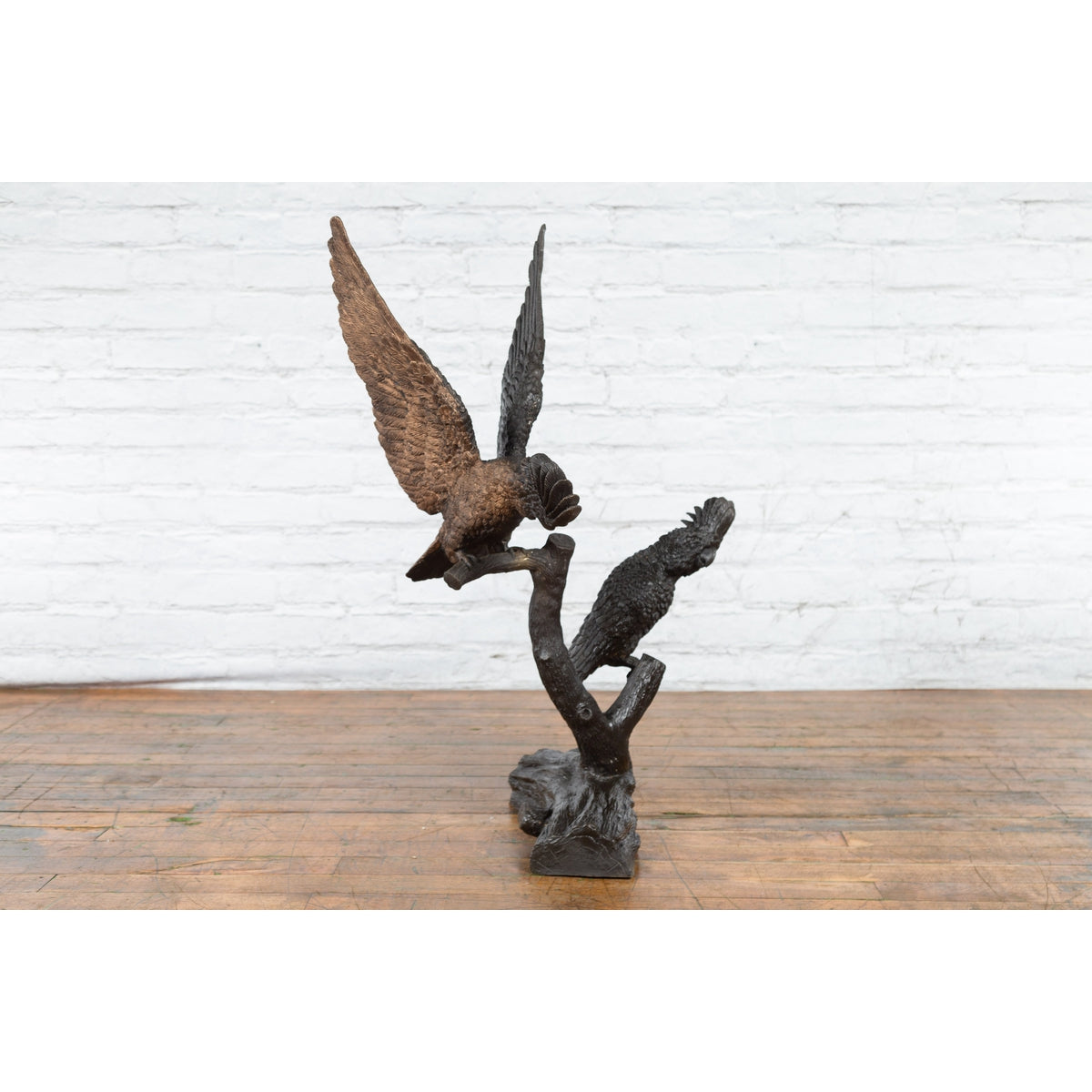 Bronze Parrots in a Tree Lost Wax Cast Sculpture with Dark and Bronze Patina-7. Asian & Chinese Furniture, Art, Antiques, Vintage Home Décor for sale at FEA Home
