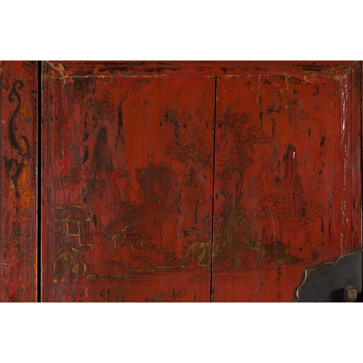 Chinese Qing Dynasty Red Lacquer Cabinet with Hand-Painted Chinoiserie Décor-11. Asian & Chinese Furniture, Art, Antiques, Vintage Home Décor for sale at FEA Home