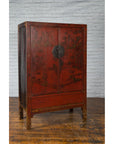 Chinese Qing Dynasty Red Lacquer Cabinet with Hand-Painted Chinoiserie Décor-14. Asian & Chinese Furniture, Art, Antiques, Vintage Home Décor for sale at FEA Home