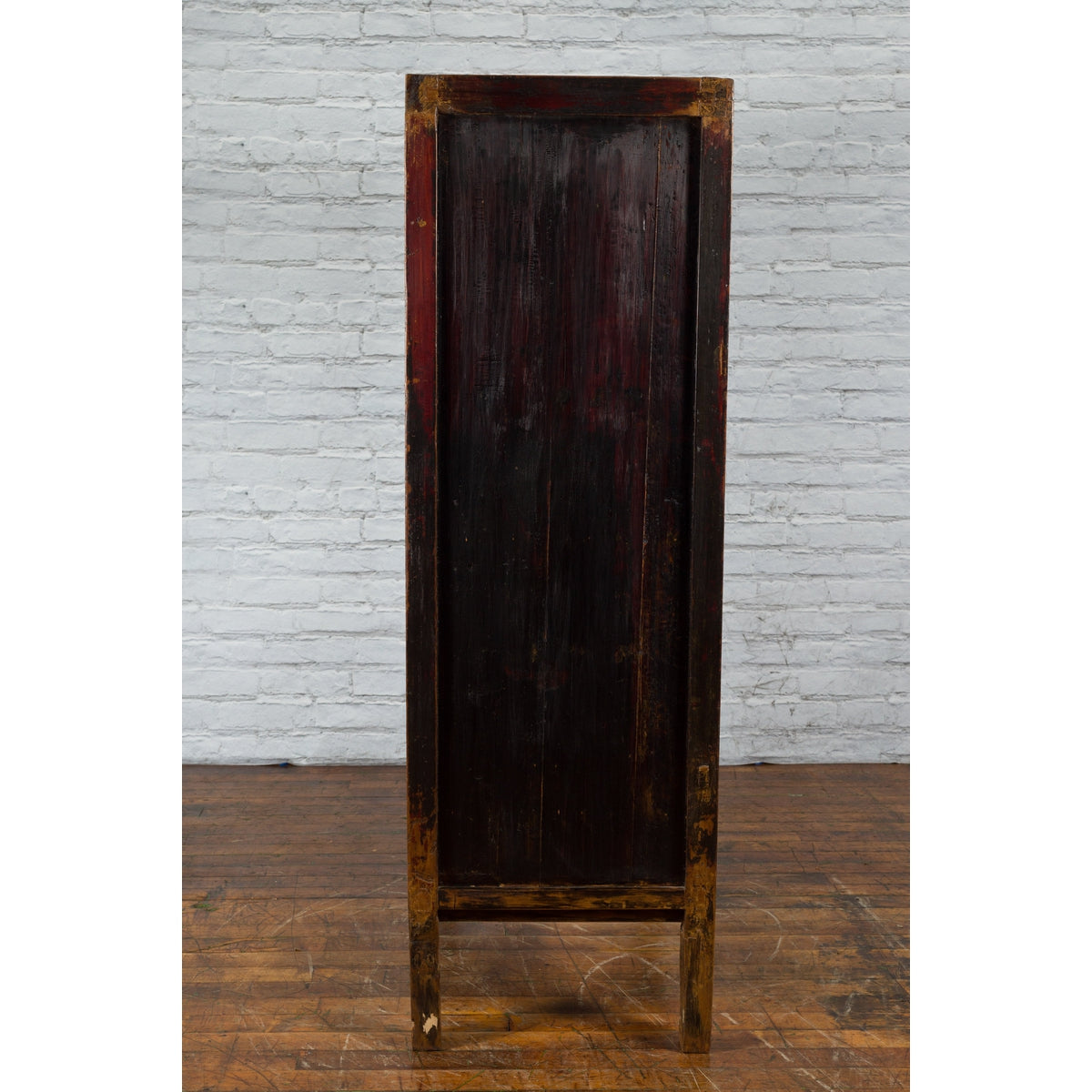 Chinese Qing Dynasty Red Lacquer Cabinet with Hand-Painted Chinoiserie Décor-16. Asian & Chinese Furniture, Art, Antiques, Vintage Home Décor for sale at FEA Home