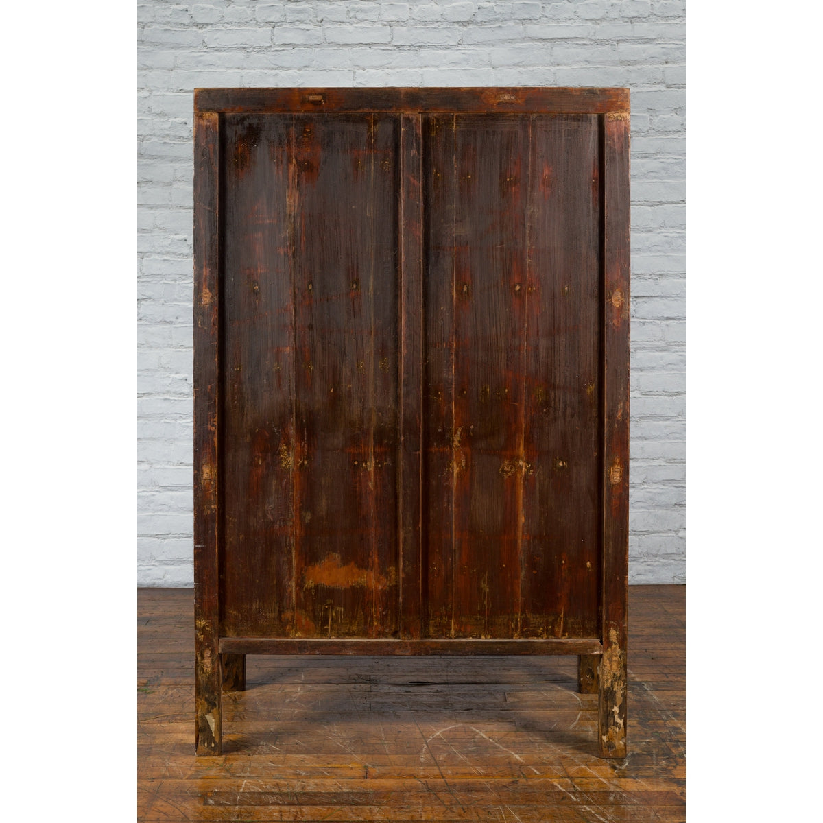 Chinese Qing Dynasty Red Lacquer Cabinet with Hand-Painted Chinoiserie Décor-17. Asian & Chinese Furniture, Art, Antiques, Vintage Home Décor for sale at FEA Home