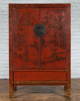 Chinese Qing Dynasty Red Lacquer Cabinet with Hand-Painted Chinoiserie Décor-4. Asian & Chinese Furniture, Art, Antiques, Vintage Home Décor for sale at FEA Home