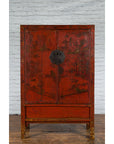 Chinese Qing Dynasty Red Lacquer Cabinet with Hand-Painted Chinoiserie Décor-5. Asian & Chinese Furniture, Art, Antiques, Vintage Home Décor for sale at FEA Home