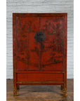 Chinese Qing Dynasty Red Lacquer Cabinet with Hand-Painted Chinoiserie Décor-6. Asian & Chinese Furniture, Art, Antiques, Vintage Home Décor for sale at FEA Home