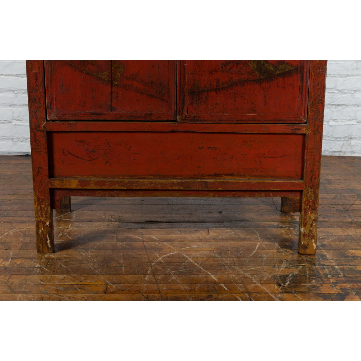 Chinese Qing Dynasty Red Lacquer Cabinet with Hand-Painted Chinoiserie Décor-15. Asian & Chinese Furniture, Art, Antiques, Vintage Home Décor for sale at FEA Home
