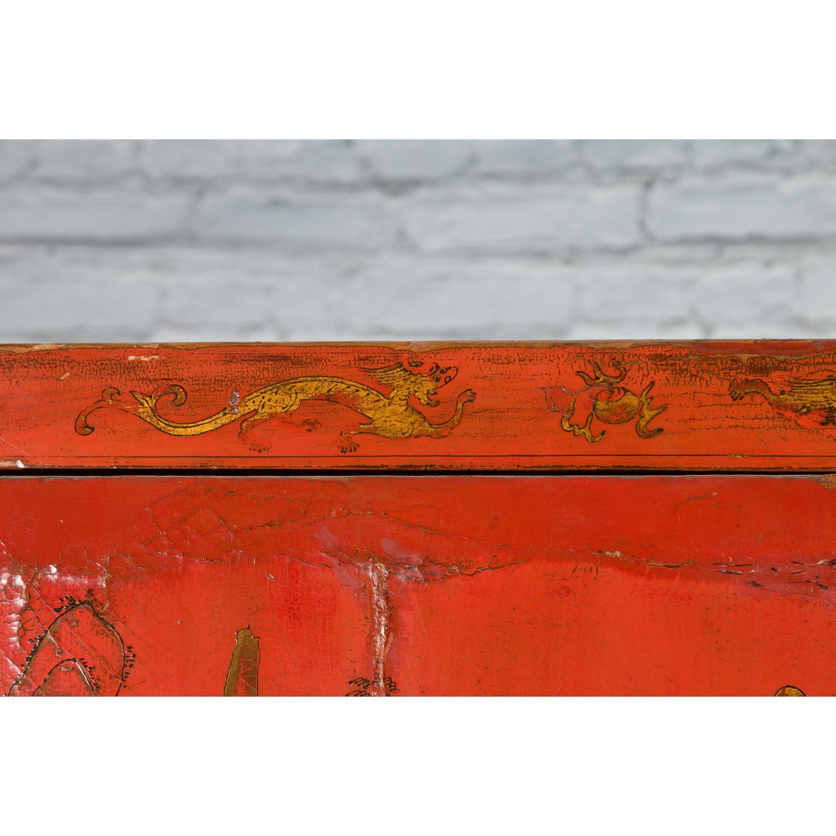 Chinese Qing Dynasty 19th Century Chinoiserie Cabinet with Original Red Lacquer-16. Asian & Chinese Furniture, Art, Antiques, Vintage Home Décor for sale at FEA Home