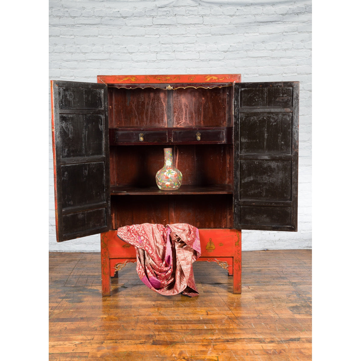 Chinese Qing Dynasty 19th Century Chinoiserie Cabinet with Original Red Lacquer-5. Asian & Chinese Furniture, Art, Antiques, Vintage Home Décor for sale at FEA Home