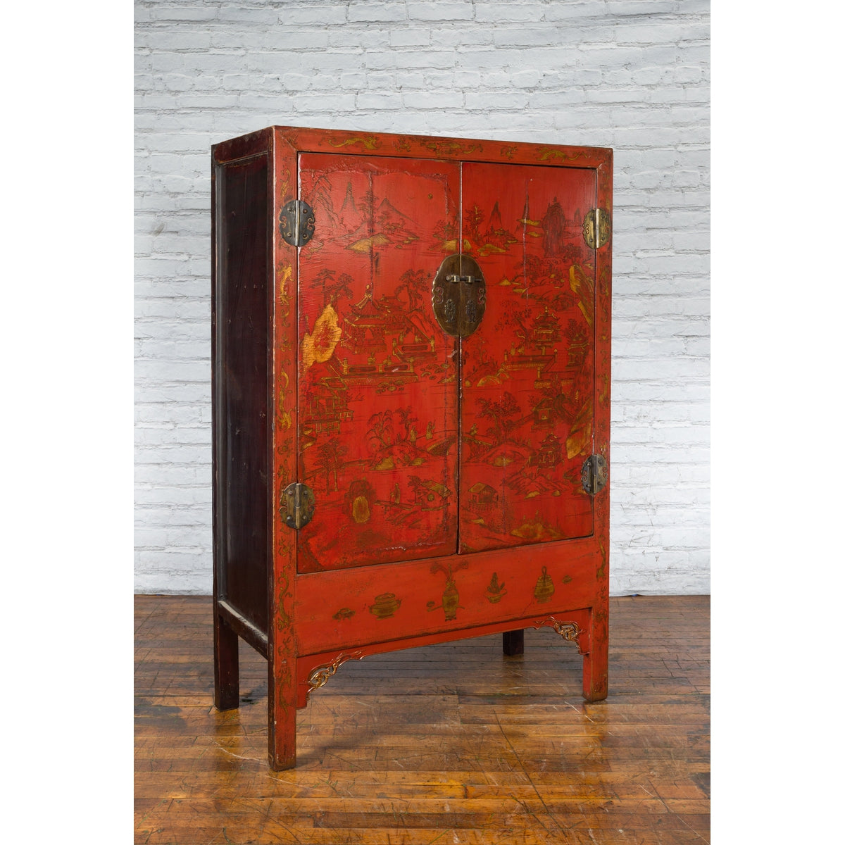 Chinese Qing Dynasty 19th Century Chinoiserie Cabinet with Original Red Lacquer-3. Asian & Chinese Furniture, Art, Antiques, Vintage Home Décor for sale at FEA Home