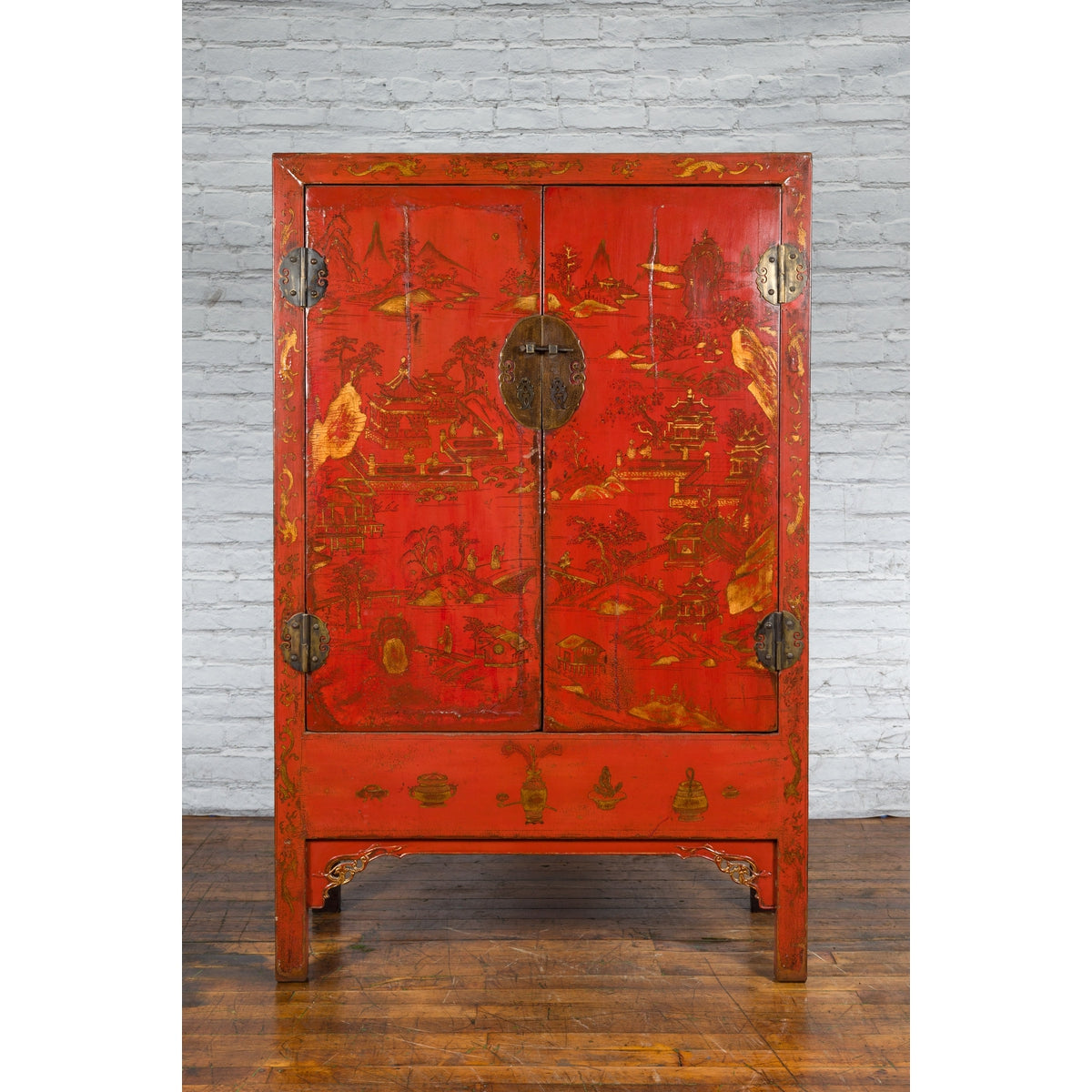 Chinese Qing Dynasty 19th Century Chinoiserie Cabinet with Original Red Lacquer-7. Asian & Chinese Furniture, Art, Antiques, Vintage Home Décor for sale at FEA Home