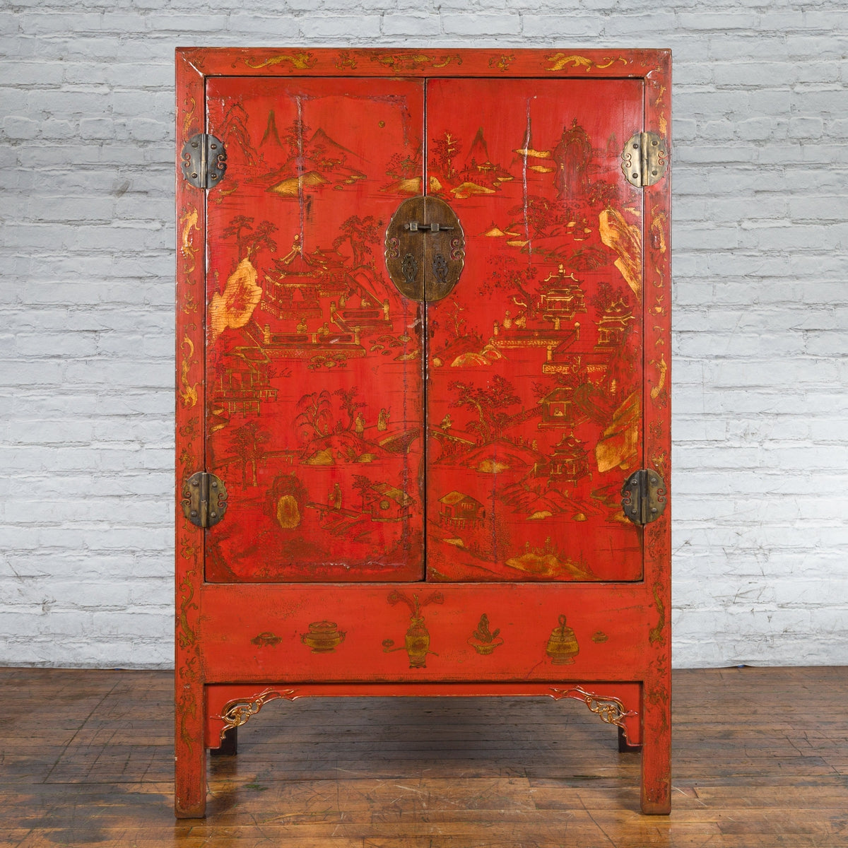 red chinese dresser Late 18th-Century 42x 22.5 x 74 Red 2-Door Chinese Cabinet