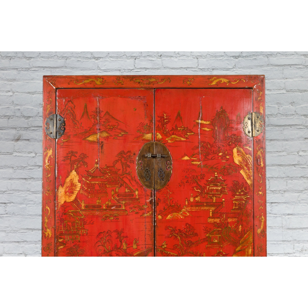 Chinese Qing Dynasty 19th Century Chinoiserie Cabinet with Original Red Lacquer-6. Asian & Chinese Furniture, Art, Antiques, Vintage Home Décor for sale at FEA Home