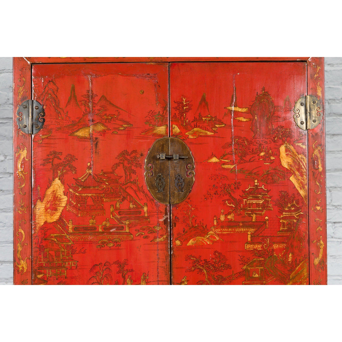 Chinese Qing Dynasty 19th Century Chinoiserie Cabinet with Original Red Lacquer-8. Asian & Chinese Furniture, Art, Antiques, Vintage Home Décor for sale at FEA Home