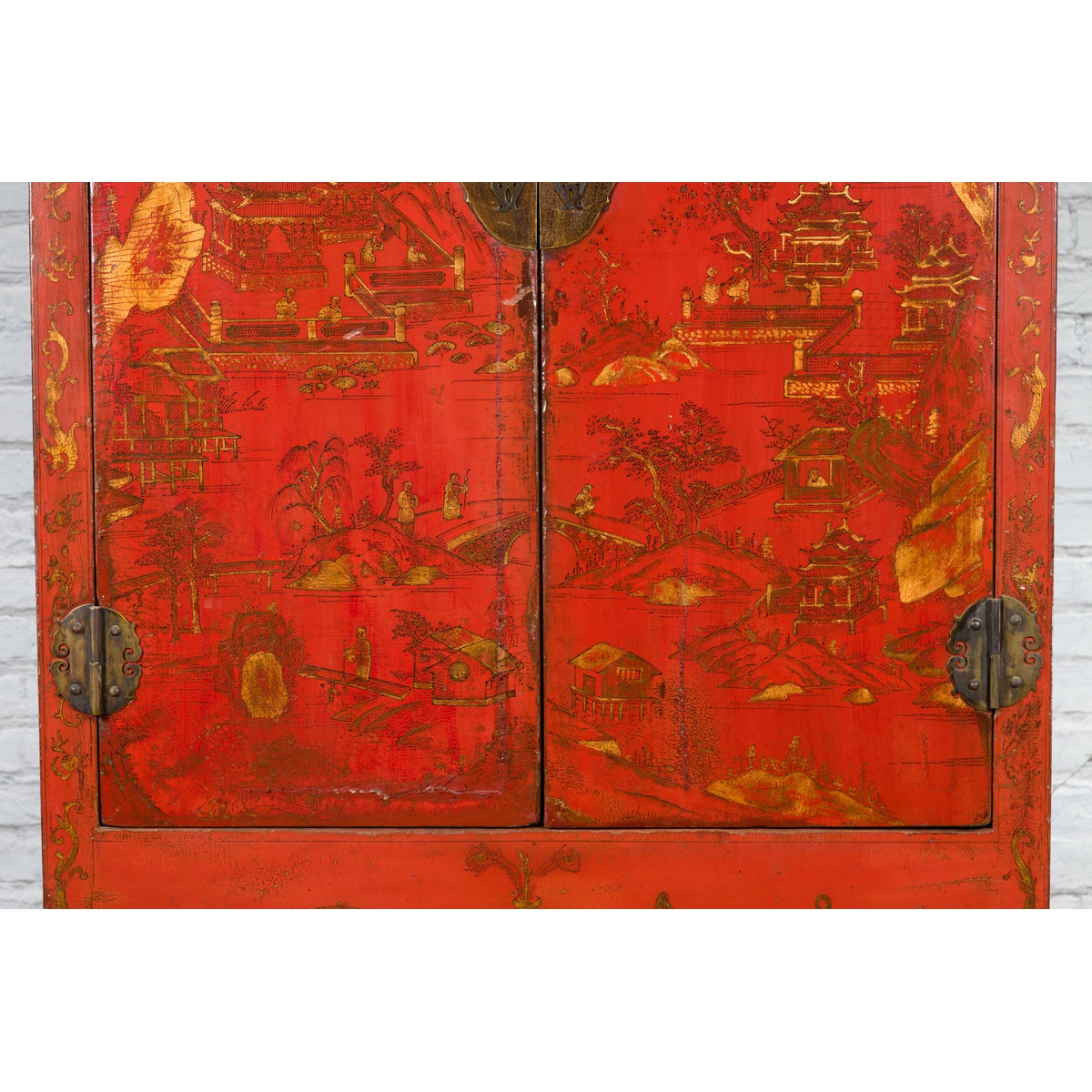 Chinese Qing Dynasty 19th Century Chinoiserie Cabinet with Original Red Lacquer-9. Asian & Chinese Furniture, Art, Antiques, Vintage Home Décor for sale at FEA Home