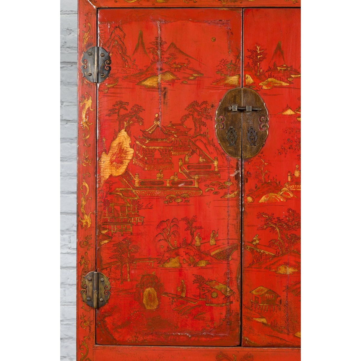 Chinese Qing Dynasty 19th Century Chinoiserie Cabinet with Original Red Lacquer-11. Asian & Chinese Furniture, Art, Antiques, Vintage Home Décor for sale at FEA Home