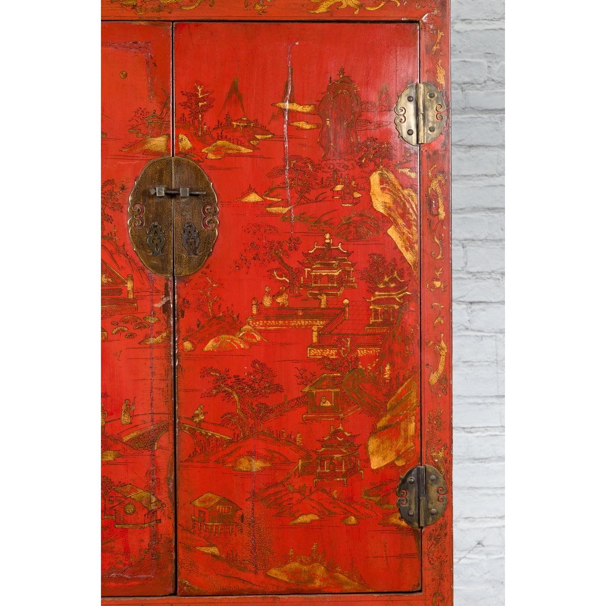 Chinese Qing Dynasty 19th Century Chinoiserie Cabinet with Original Red Lacquer-12. Asian & Chinese Furniture, Art, Antiques, Vintage Home Décor for sale at FEA Home