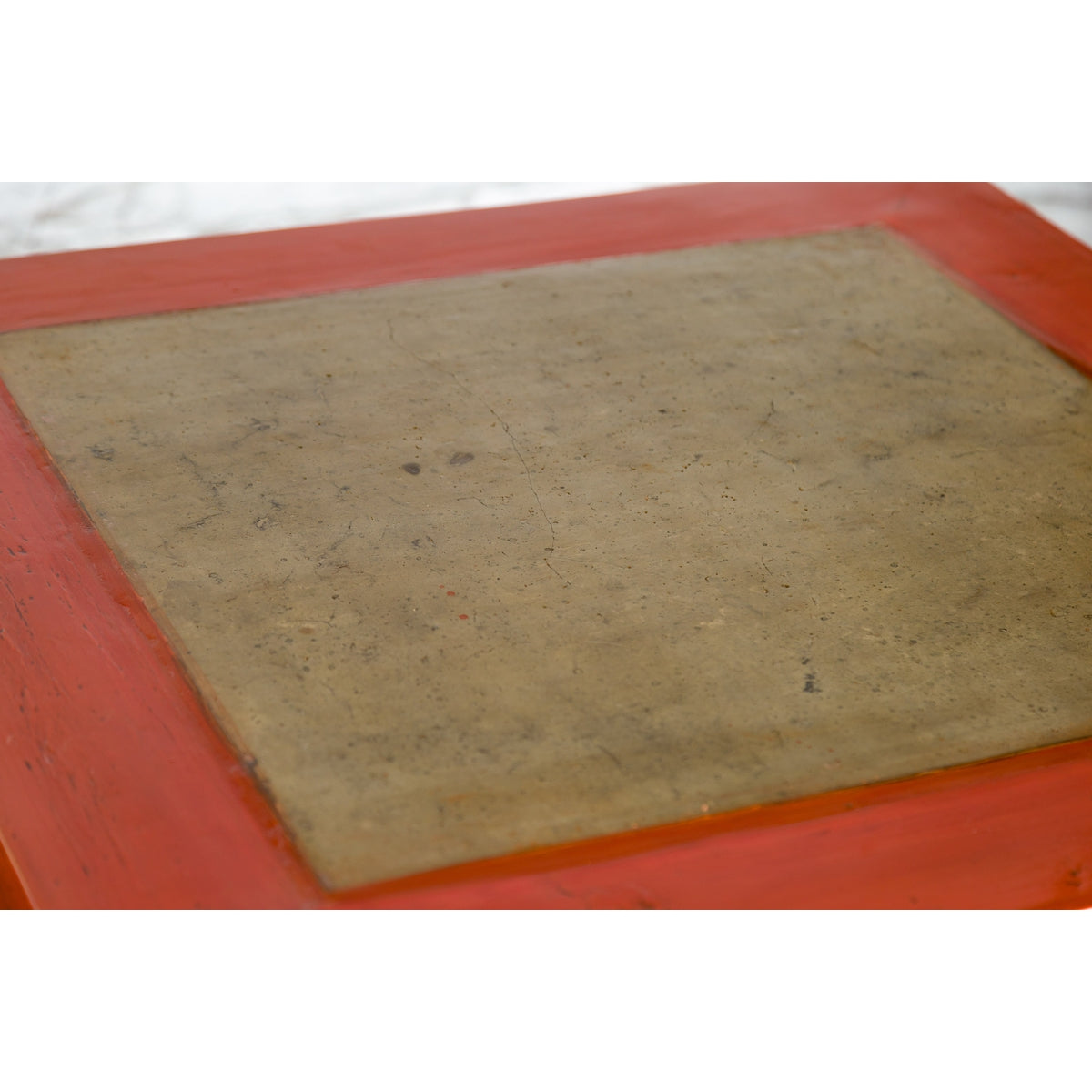Pair of Chinese Red Lacquered Cube Side Tables with Ming Dynasty Marble Tops-12. Asian & Chinese Furniture, Art, Antiques, Vintage Home Décor for sale at FEA Home