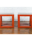 Pair of Chinese Red Lacquered Cube Side Tables with Ming Dynasty Marble Tops-8. Asian & Chinese Furniture, Art, Antiques, Vintage Home Décor for sale at FEA Home