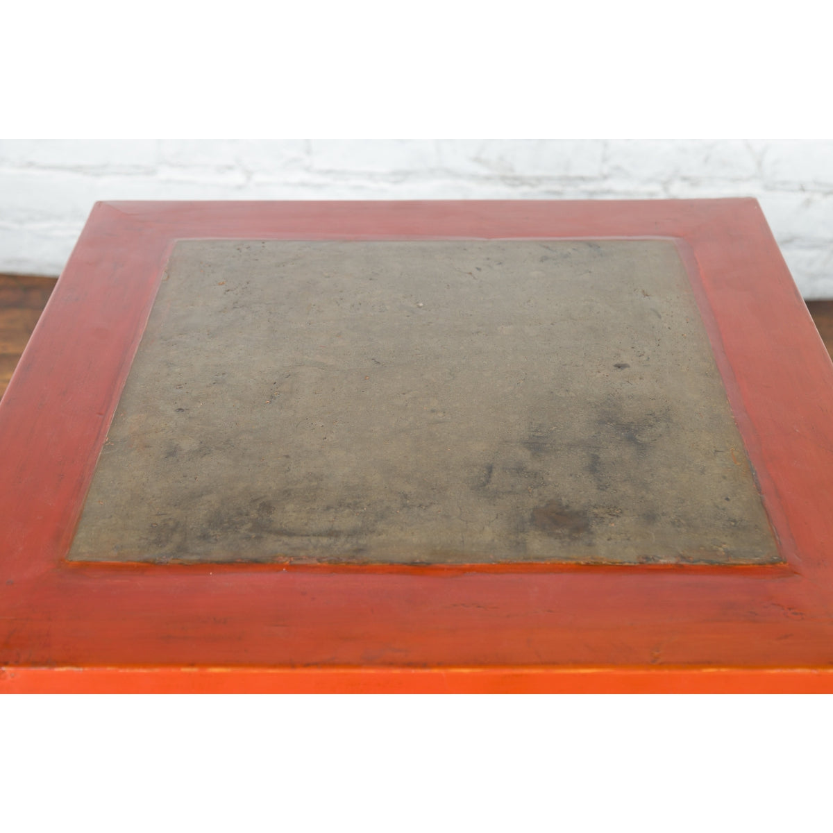 Pair of Chinese Red Lacquered Cube Side Tables with Ming Dynasty Marble Tops-9. Asian & Chinese Furniture, Art, Antiques, Vintage Home Décor for sale at FEA Home
