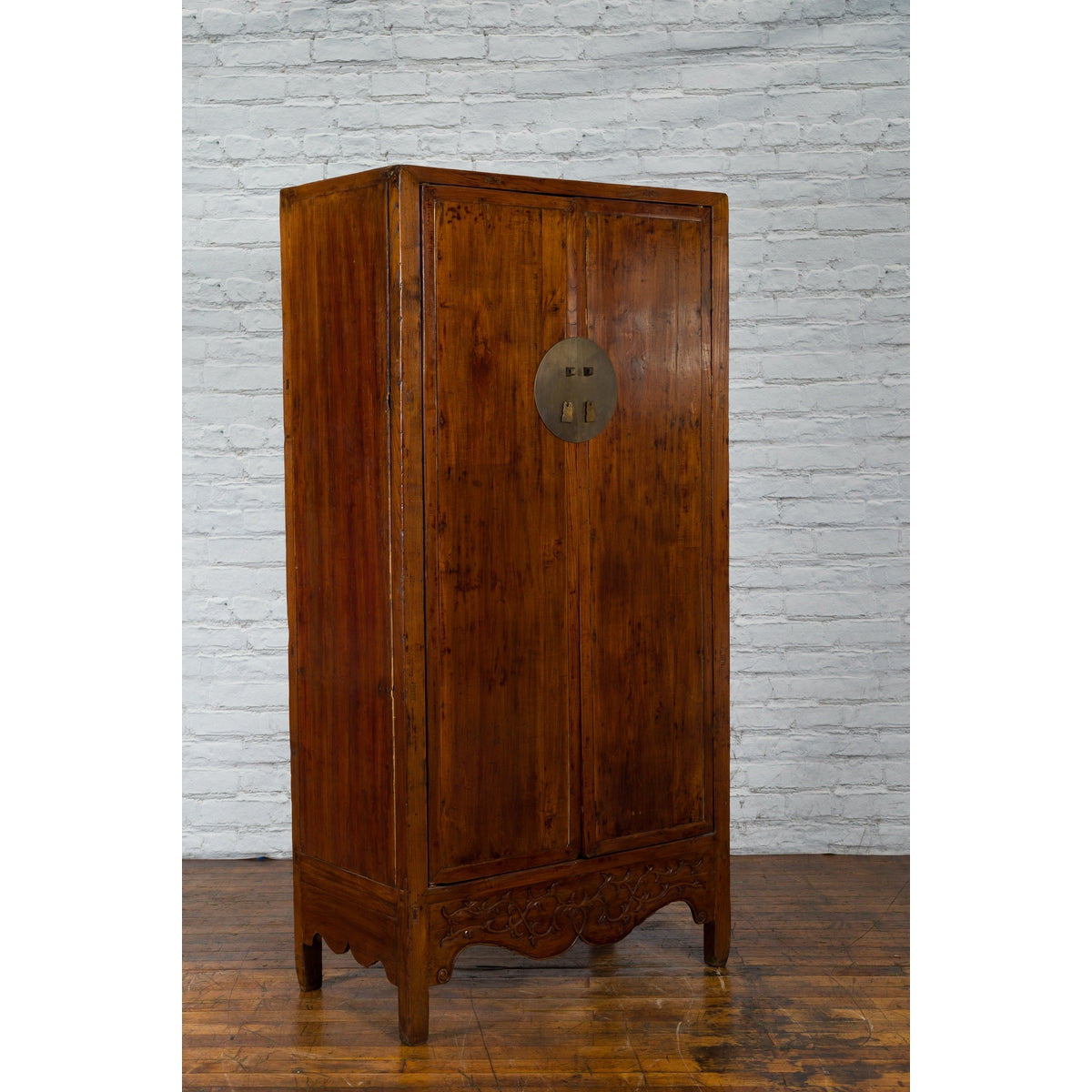 Chinese 19th Century Qing Dynasty Cabinet with Brown Finish and Carved Apron-11. Asian & Chinese Furniture, Art, Antiques, Vintage Home Décor for sale at FEA Home