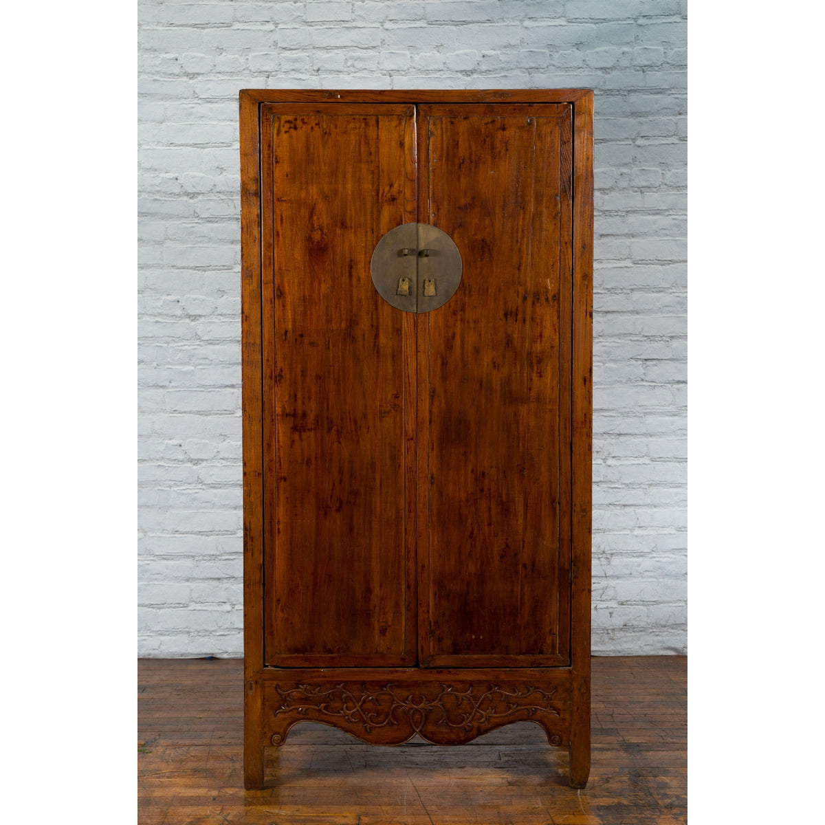 Chinese 19th Century Qing Dynasty Cabinet with Brown Finish and Carved Apron-3. Asian & Chinese Furniture, Art, Antiques, Vintage Home Décor for sale at FEA Home