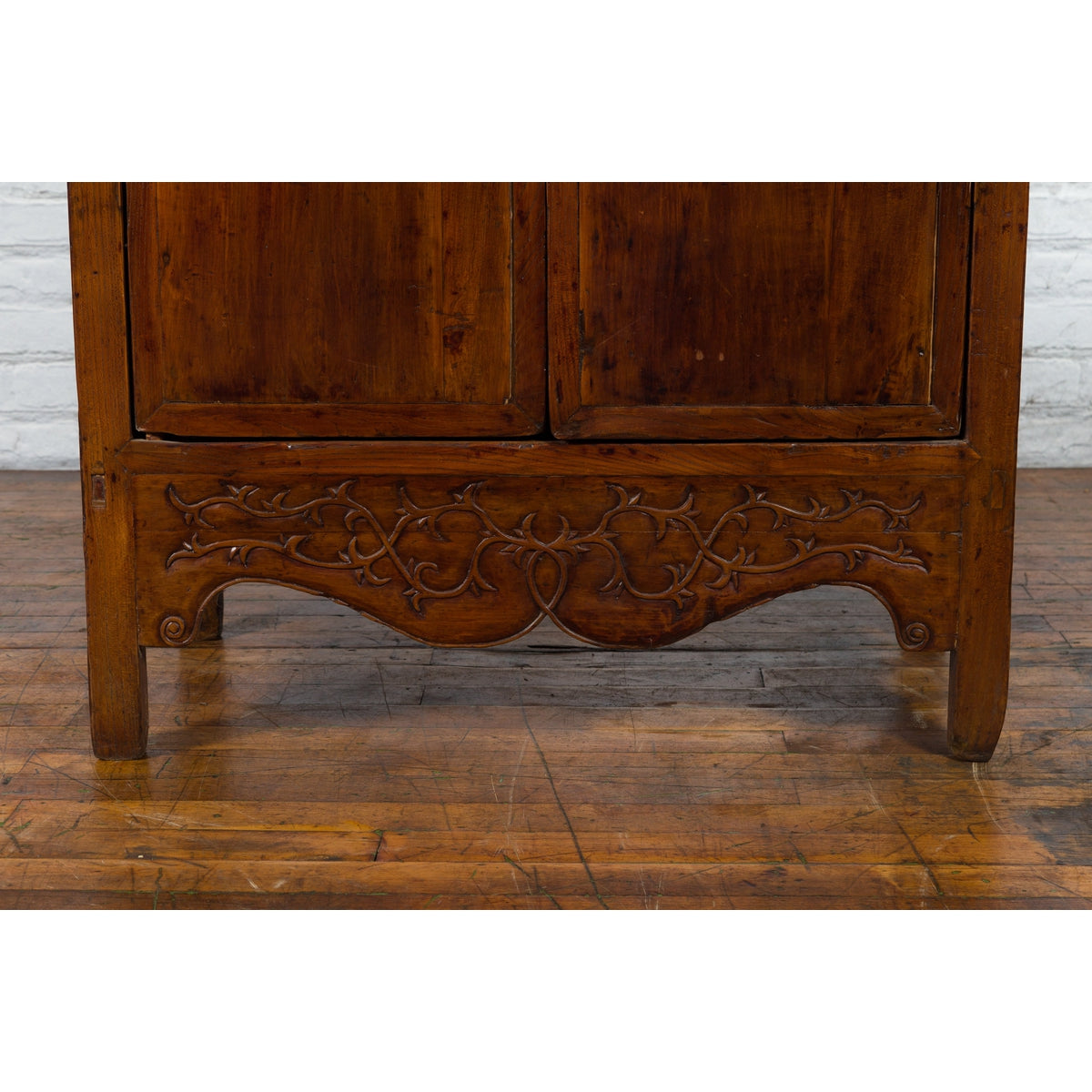 Chinese 19th Century Qing Dynasty Cabinet with Brown Finish and Carved Apron-8. Asian & Chinese Furniture, Art, Antiques, Vintage Home Décor for sale at FEA Home
