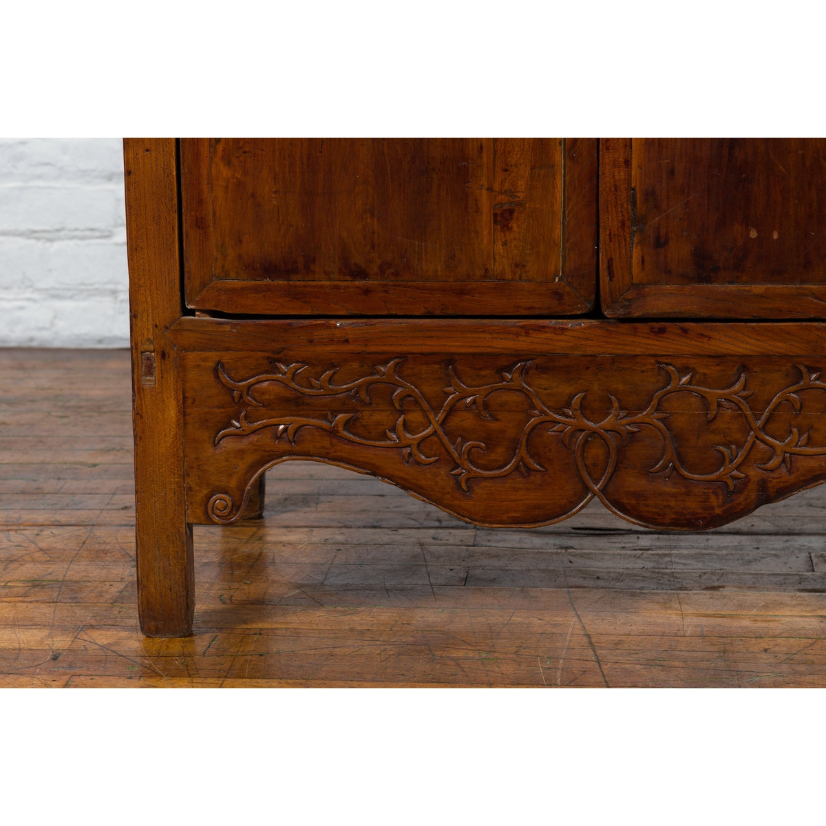 Chinese 19th Century Qing Dynasty Cabinet with Brown Finish and Carved Apron-9. Asian & Chinese Furniture, Art, Antiques, Vintage Home Décor for sale at FEA Home
