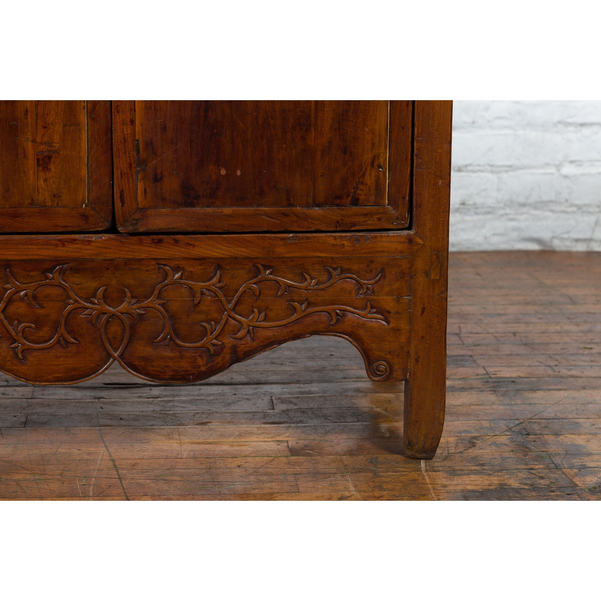 Chinese 19th Century Qing Dynasty Cabinet with Brown Finish and Carved Apron-10. Asian & Chinese Furniture, Art, Antiques, Vintage Home Décor for sale at FEA Home