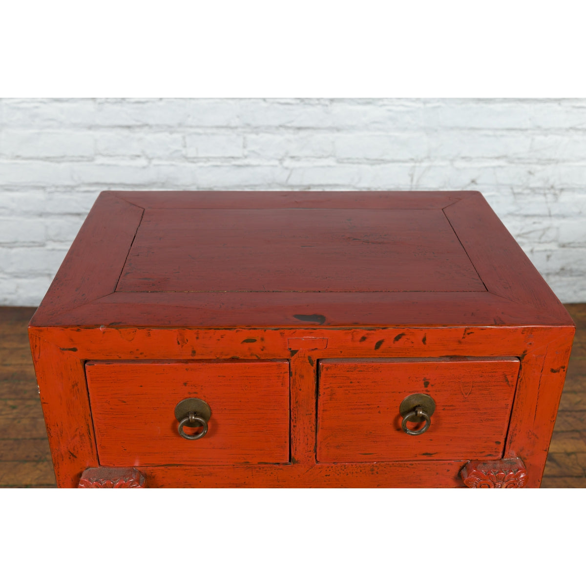 19th Century Qing Dynasty Red Lacquer Small Cabinet with Doors and Drawers-10. Asian & Chinese Furniture, Art, Antiques, Vintage Home Décor for sale at FEA Home
